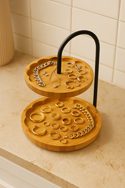 ERKUGO Bamboo 2-Tier Stand, Presentation Stand, Double-Tier Presentation Rack, Decorative Stand, Presentation Set