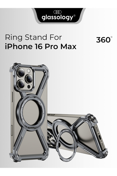 Glassology Frameless Aluminum Case with 360° Ring Stand for iPhone 16 Pro Max-Titanium