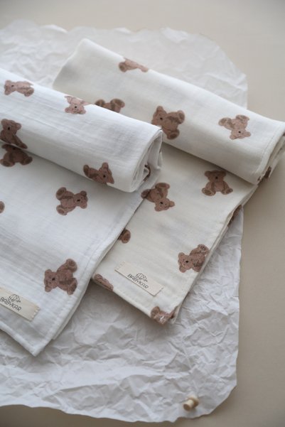 BabyKAR Muslin Coverlet 100% Cotton-Ecru Bear 100X100 cm