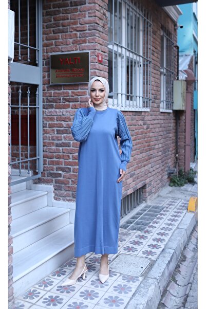 NİSUM MODA Glitter Balloon Sleeve Mercerized Dress