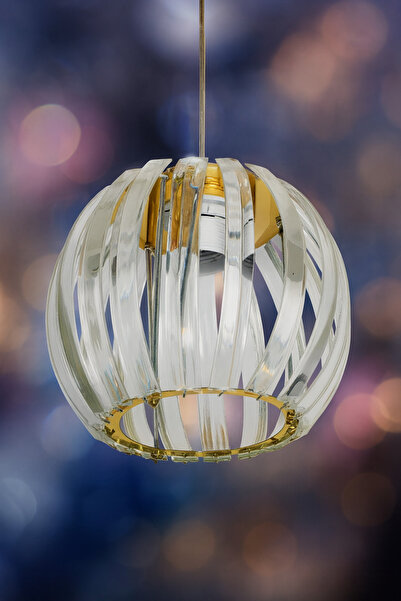 VENON Sarkıt Tekli Kristal Avize PARİS TEKLİ KRİSTAL TAŞLI YUVARLAK GOLD AVİZE