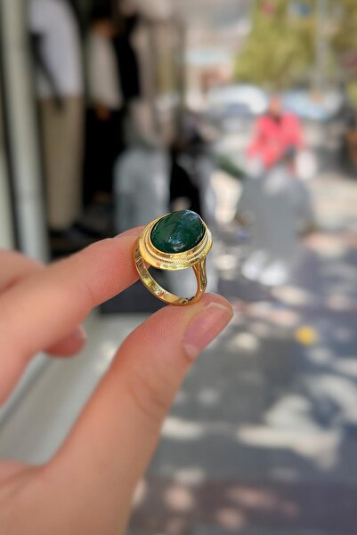 Erer Gümüş Gümüş yeşil taşlı yüzük is1872b3