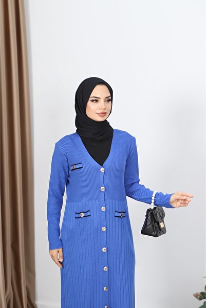 NİSUM MODA Cep Detaylı Merserize Uzun Hırka