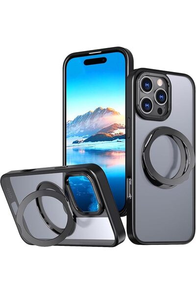 Glassology جراب مغناطيسي دوار 360 درجة مع حامل حلقي لهاتف iPhone 16 Pro - أسود