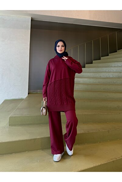 NİSUM MODA Çapraz Saç Örgülü Triko Takım