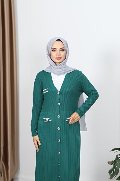 NİSUM MODA Mercerized Long Cardigan with Pocket Detail