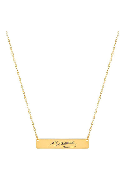 ARCHINO GOLD 14 Ayar Altın Plakalı Atatürk İmzası Temalı Zincirli Dikdörtgenl...