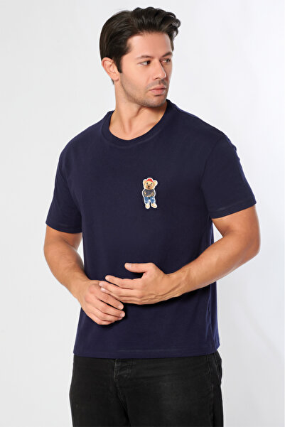 CNT Men's Oversize Crew Neck T-Shirt 100% Cotton Comfortable Fit Tedy Teddy Bear Detail - Daily Basic Tshirt