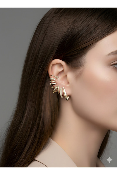 MÜK Kadın Gold Çelik Sağ Kulak Kıkırdak Küpe