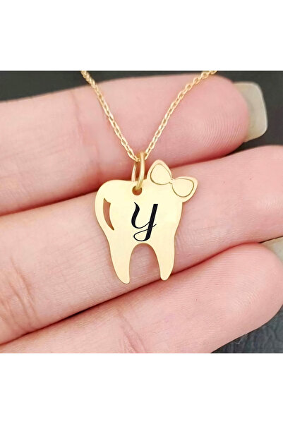 ARCHINO GOLD Altın Plakalı 14 Ayar Y Harfine Özel Diş Ve Fiyonk Motifli Zinci...