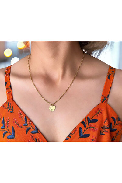 ARCHINO GOLD Altın Plakalı 14 Ayar Kübra Yazılı Zincirli Kalp Motifli Hediyey...