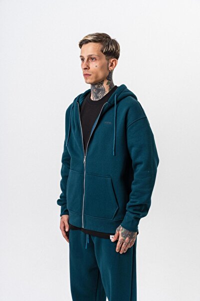 Respire Мъжка детайлна качулка с цип и качулка в изумрудено зелено