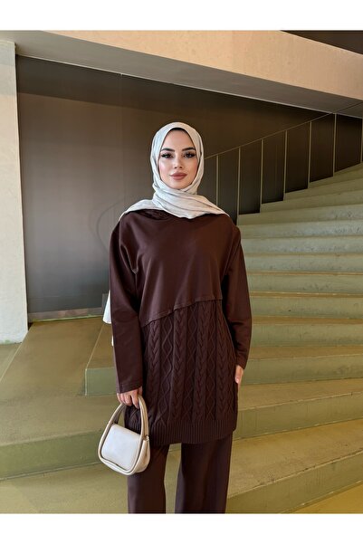 NİSUM MODA Çapraz Saç Örgülü Triko Takım