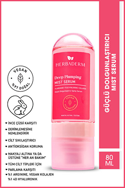 Herbaderm Güçlü Dolgunlaştırıcı Mist Sprey Serum, Makyaj Altına/Üstüne, 80 ml