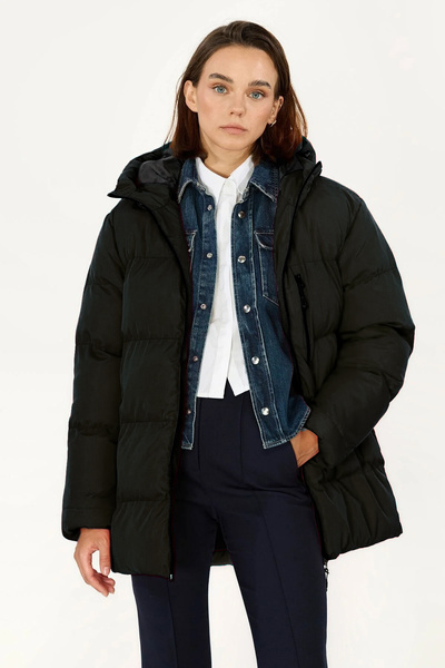 QAWWA Γυναικείο χειμωνιάτικο παλτό με μαύρη επένδυση με κουκούλα αντιανεμικό