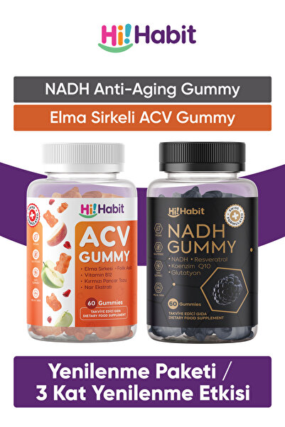 Hi Habit Nadh Ve Elma Sirkeli Gummy 2’li Set – Vegan Takviye Edici Gıda (60 G...