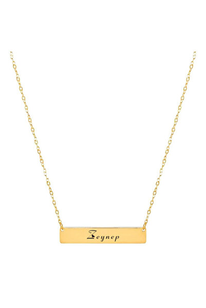 ARCHINO GOLD Altın Plakalı 14 Ayar Zeynep İsmine Özel Dikdörtgen Motifli Zinc...