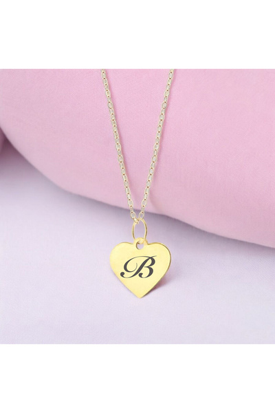 ARCHINO GOLD 14 Ayar Altın Plakalı Şık ve Işıltılı Kalp Motifli Harfe Özel Ko...