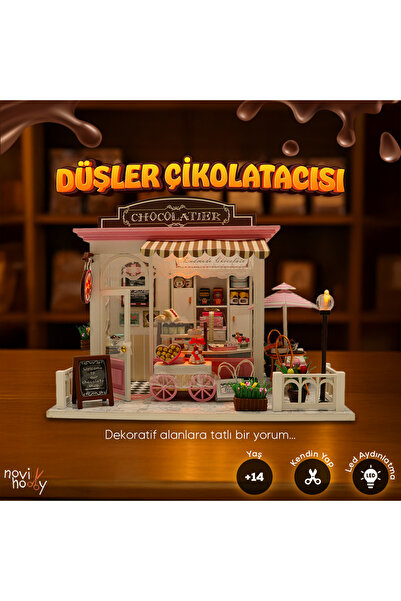 NoviHobby Minyatür Maket Ev Kiti | Maket Ev | DIY Kendin Yap | Led Işıklandırmalı Maket Ev