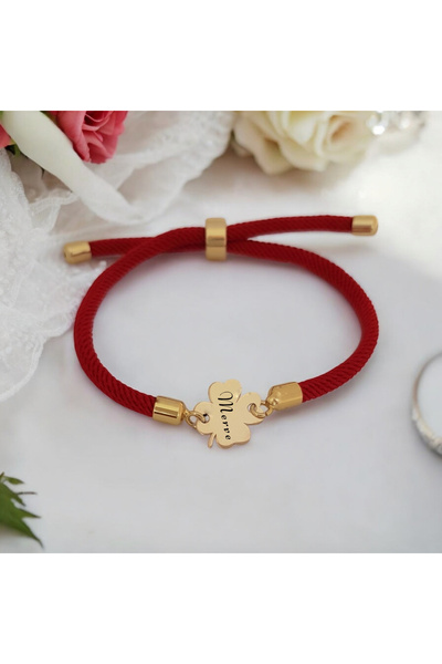 ARCHINO GOLD Altın Plakalı 14 Ayar Bayanlar Için Örgü Ipli Yonca Motifli Isme...