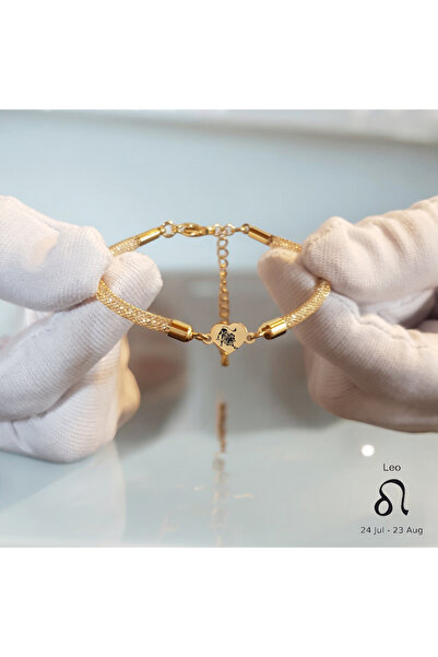ARCHINO GOLD 14 Ayar Plakalı Altın Aslan Burçları İçin Hasır Kordonlu Kalp Fi...