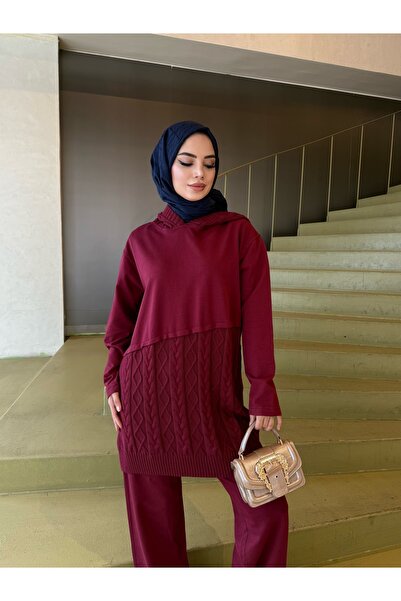 NİSUM MODA Çapraz Saç Örgülü Triko Takım