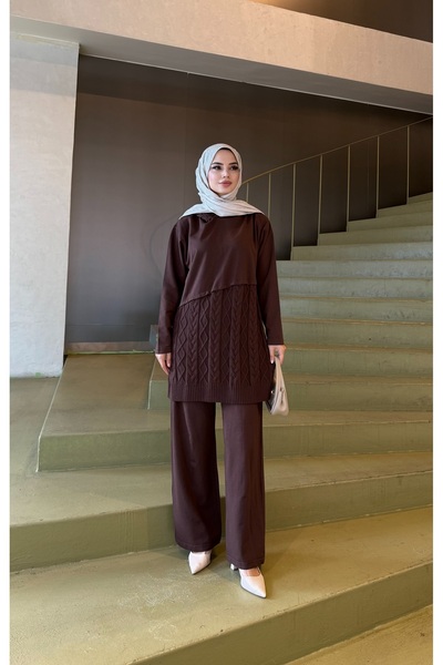 NİSUM MODA Çapraz Saç Örgülü Triko Takım