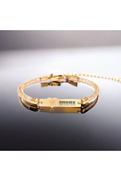 ARCHINO GOLD 14 Ayar Altın Plakalı Piyano Temalı Kalp Figürlü Hasır Kordonlu ...