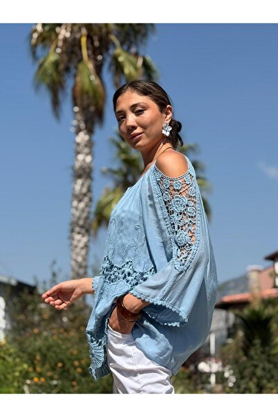 Punta Otantik NC9740 Італійська шовкова блузка синього кольору