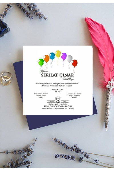 Pixel Davetiye Lacivert - 50 Adet Sünnet Davetiyesi Yeni Model- Davetiye - Düğün - Nişan - Kına Davetiyesi - 8018