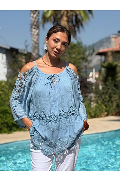 Punta Otantik NC9740 Італійська шовкова блузка синього кольору