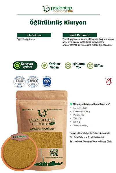 Gaziantep Baharat Kimyon Öğütülmüş 200gr – Doğal Ve Aromatik Baharat, Yöresel Lezzet