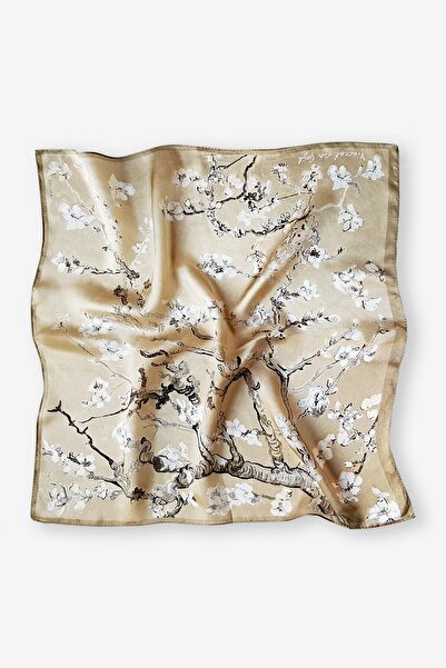 Galiga Van Gogh Almond Beıge %100 Ipek Fular 55x55cm "Art On Silk"