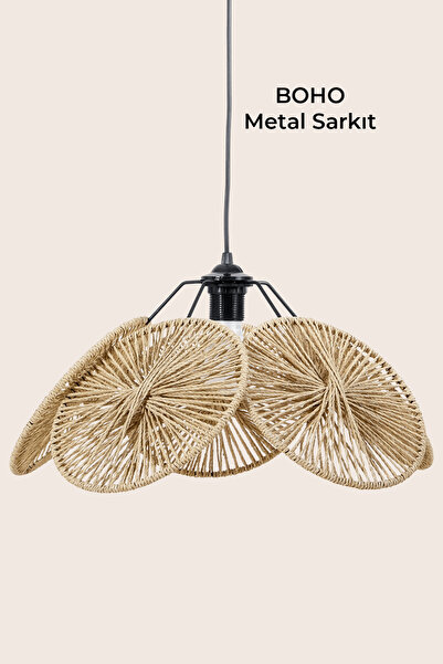 Marrien Boho Yemek Masası Üstü Sarkıt Avize | El Yapımı Örgü Natural Kağıt İp Tasarım