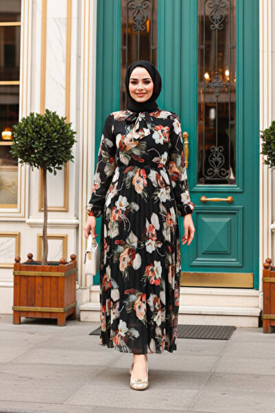 Neva Style Чорна сукня з квітковим візерунком 50191s