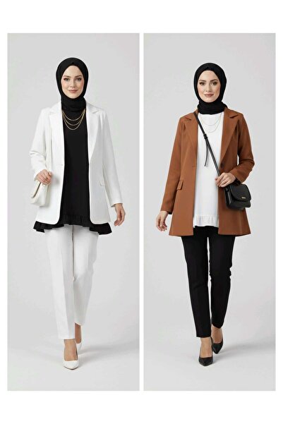 Modabenna Γυναικείο Μαύρο-Εκρού 2 Πακέτο Πλισέ Μουσουλμανικό Πουκάμισο Μπλούζα με τάση