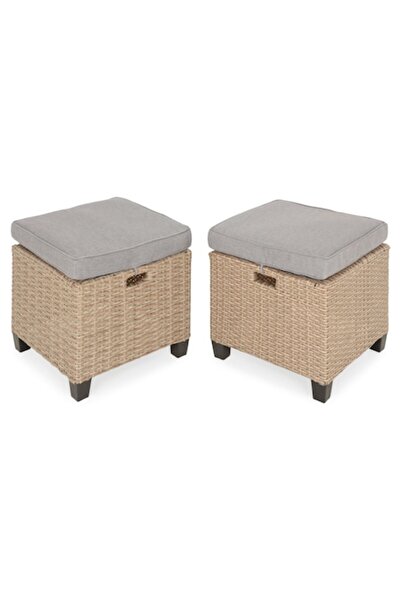Maison Mex Set of 2 garden/terrace stools BAXTER L 40 l 40 H.38 natural/beige