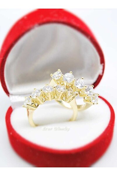 Erer Gümüş Altın Kaplama gümüş 5 taş Yüzük