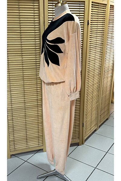 GÖKŞİN MODA Çeyizlik Pamuklu Kadife Somon Eşofman