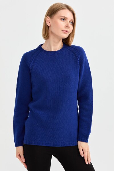 Desen Triko Pulover de lână împletit pentru femei, cu gâtul în formă de O, S.Blue