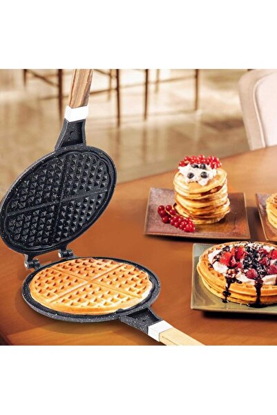 ViATOM مقلاة وافل فاخرة من الجرانيت المصبوب من تاشان (مقبض خشبي)