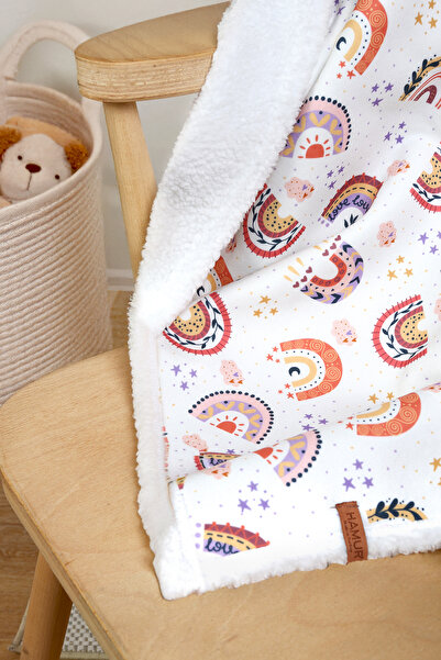 HAMUR Fluffy Bebek Battaniyesi 80x100 Cm Gök Pudra Kundak Puset Çift Taraflı Koyun Tüyü Battaniye 100x80