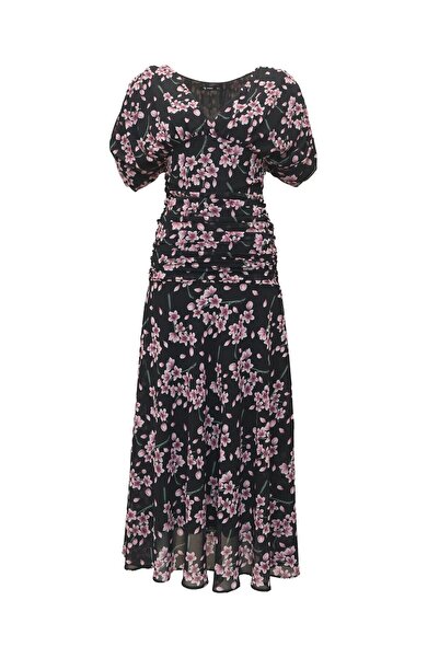 Sezgi Tekin Φόρεμα με λουλουδάτο μοτίβο μαύρο σιφόν