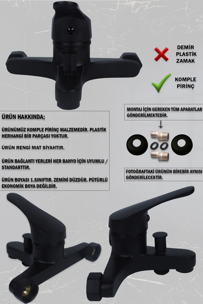 tesitay Siyah Banyo Seti Lavabo Banyo Bataryası Ve Robot Duş Takımı Komple Siyah Musluk Armatür Batarya Duş