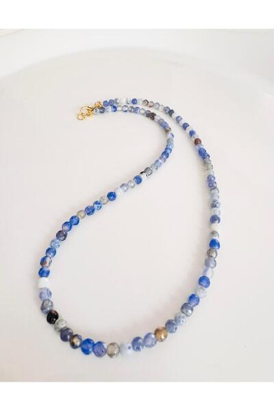 DEVİ fashion Mavi Mix Akik Doğal Taş Kolye 44 cm