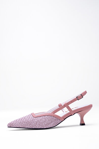Tasarım Kadın Hasır Dokulu İnce Topuklu Slingback Ayakkabı - Zarif Örgü Detaylı Yazlık Şık Topuklu Ayakkabı