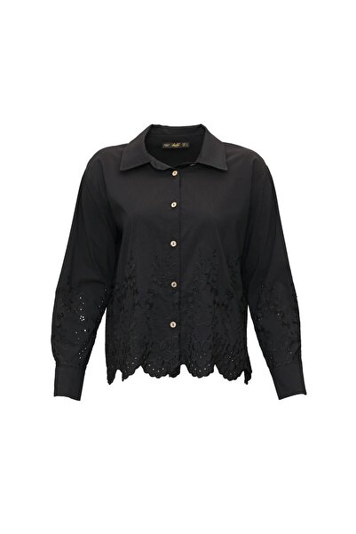 Sezgi Tekin Cămașă din poplin negru cu detaliu Fisto