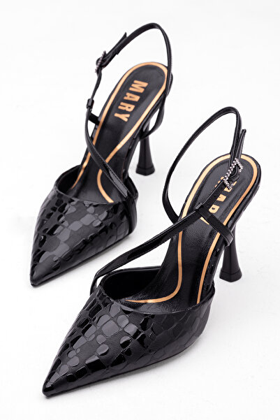 Tasarım Дамски черни обувки от естествена кожа с змийски мотив и здрав ток УД...