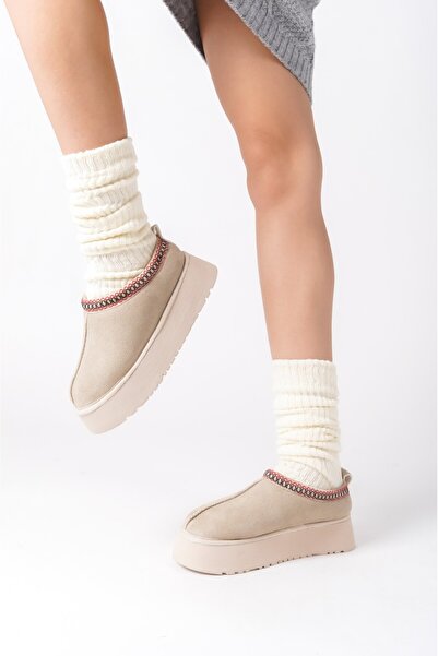 asmi shoes Kadın Rose Krem İçi Tüylü Düz Taban Ayakkabı - Yarım Bot