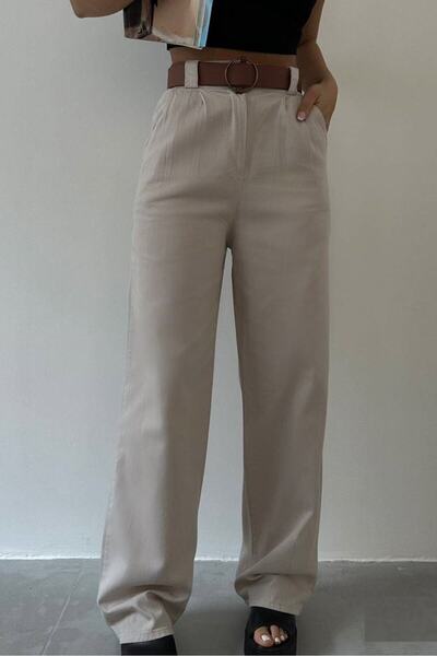 lovebox Women's Stone Belted Pocket Detailed Palazzo Pants 23S01011